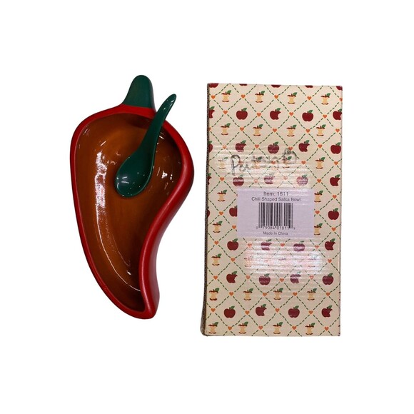 Red Chili Pepper Dip Bowl And Spoon Dish Clay Art Hand Painted Salsa Bowl - Picture 14 of 14